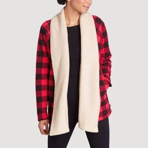 Eddie Bauer Buffalo Sherpa Lined Open Front Plaid Cardigan